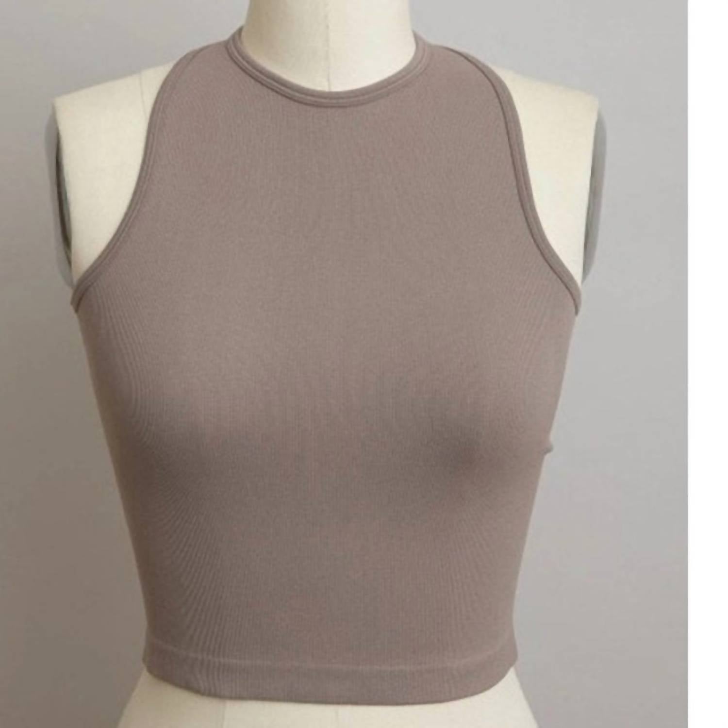 LETO Women's High Neck Racerback Brami in mocha - women's shirt