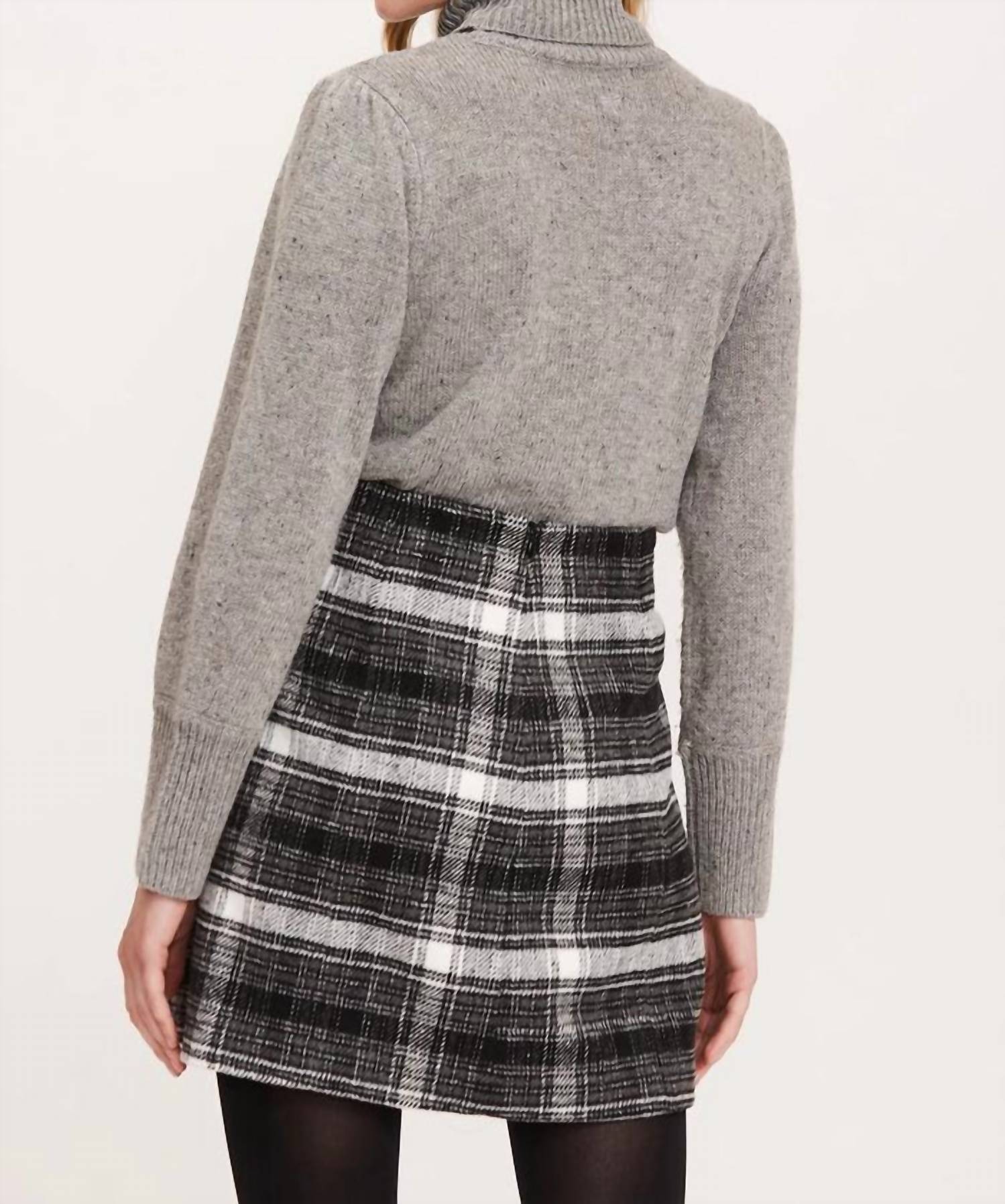 Tyler Boe Plaid Short Skirt in black white - women's skirt - detail view