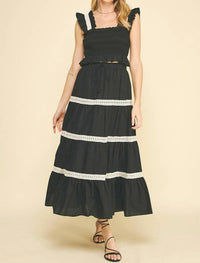 PINCH Embroidered Tiered Maxi Skirt in black - women's skirt - view 6