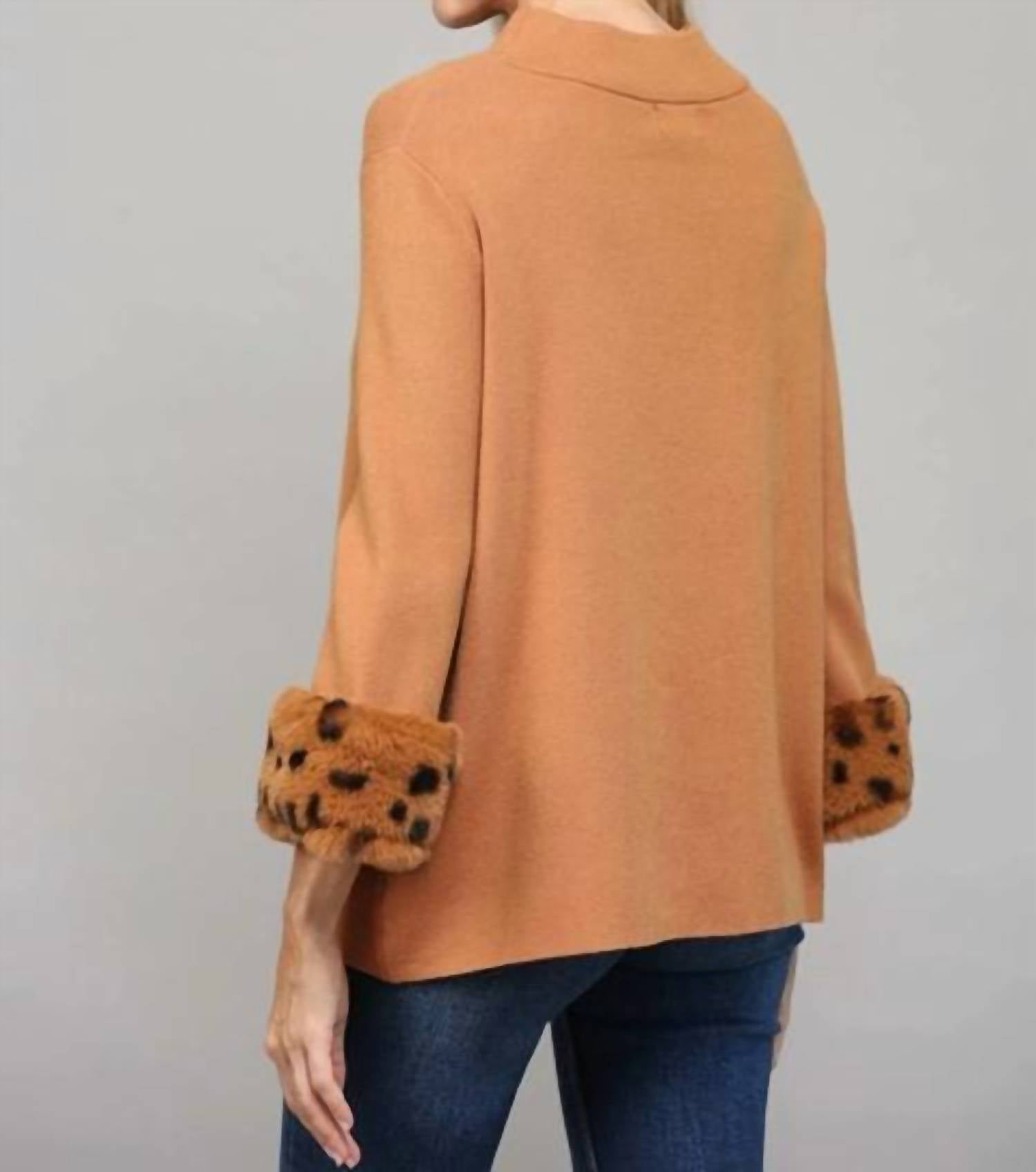 Fate - Mock Neck Faux Fur Cuffs Sweater
