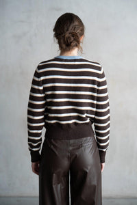 Elle Grey - Striped Crew Neck Contrast Cardigan