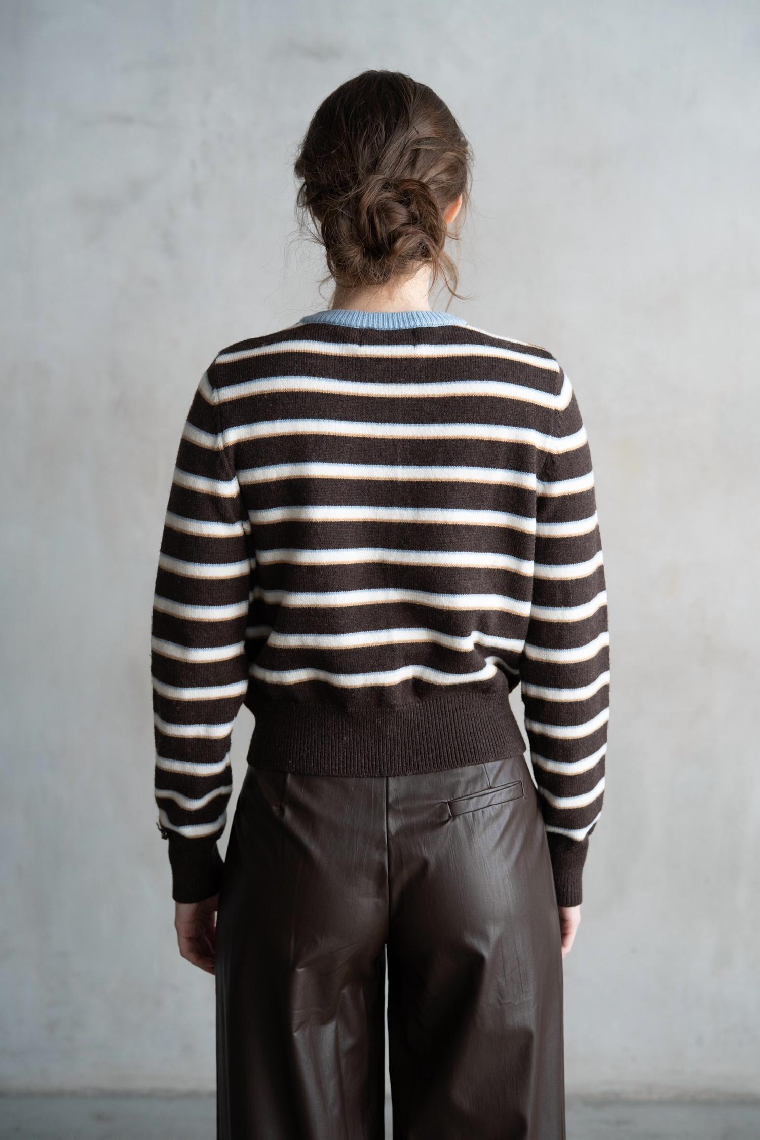 Elle Grey - Striped Crew Neck Contrast Cardigan