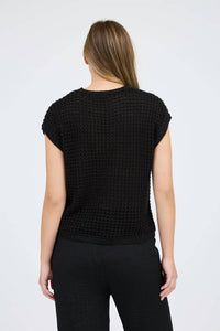 Blu Pepper - Crochet Knit Batwing Short Sleeve Sweater Top