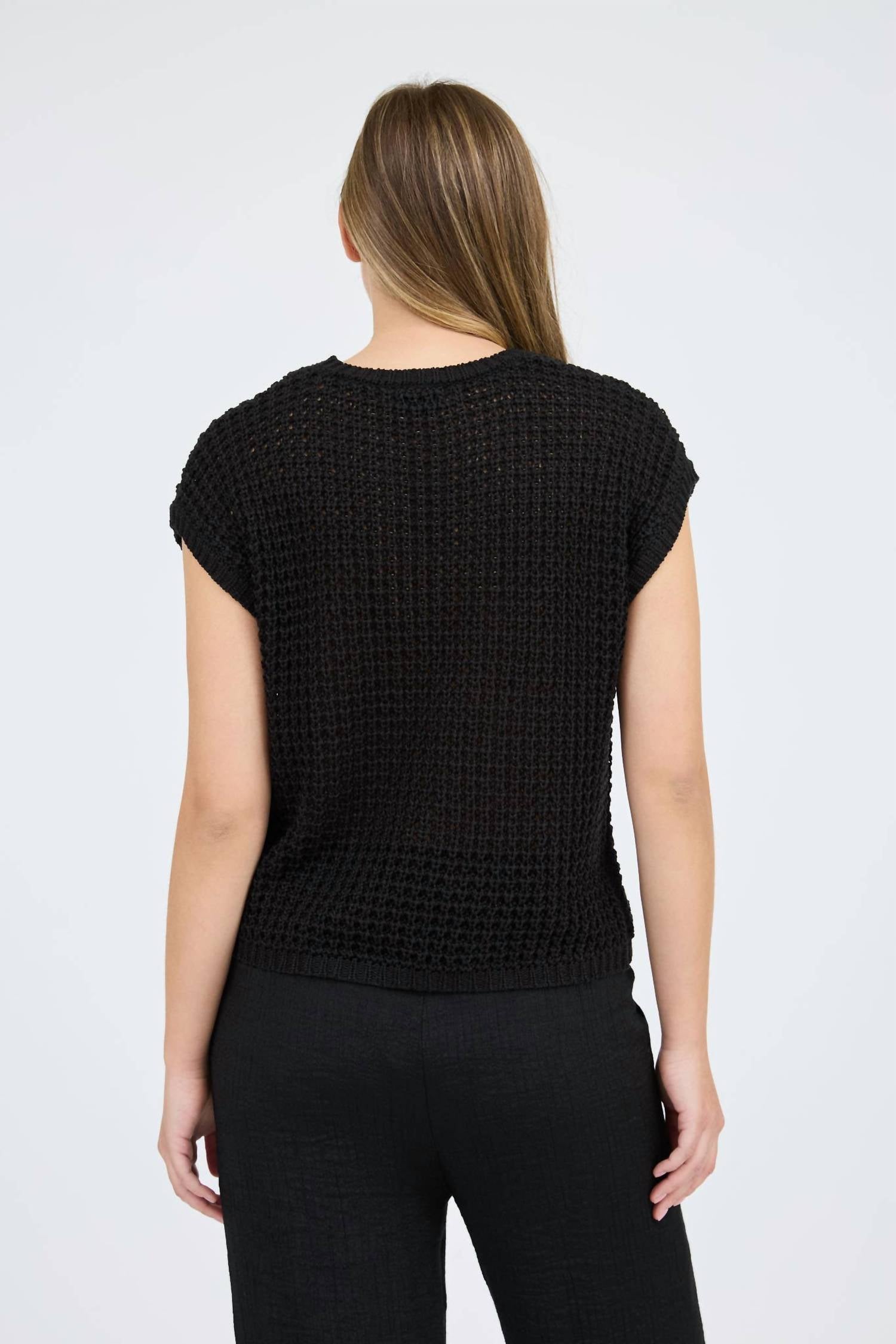 Blu Pepper - Crochet Knit Batwing Short Sleeve Sweater Top