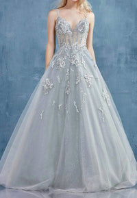 Andrea & Leo Couture Floral Embroidery Ball Gown in sage - women's dress