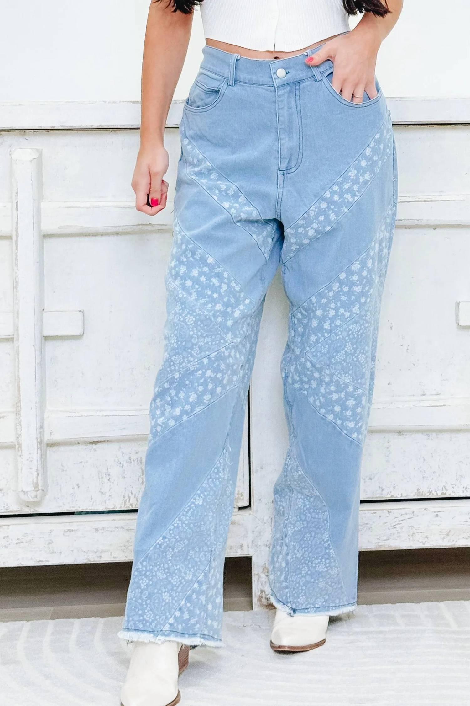 Davi & Dani - Free Falling High-rise Cotton Blend Wide Leg Jeans