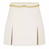 Gucci - Boucle Blended Skirt With Inverted Pleats And Gold Tone Gg Chain
