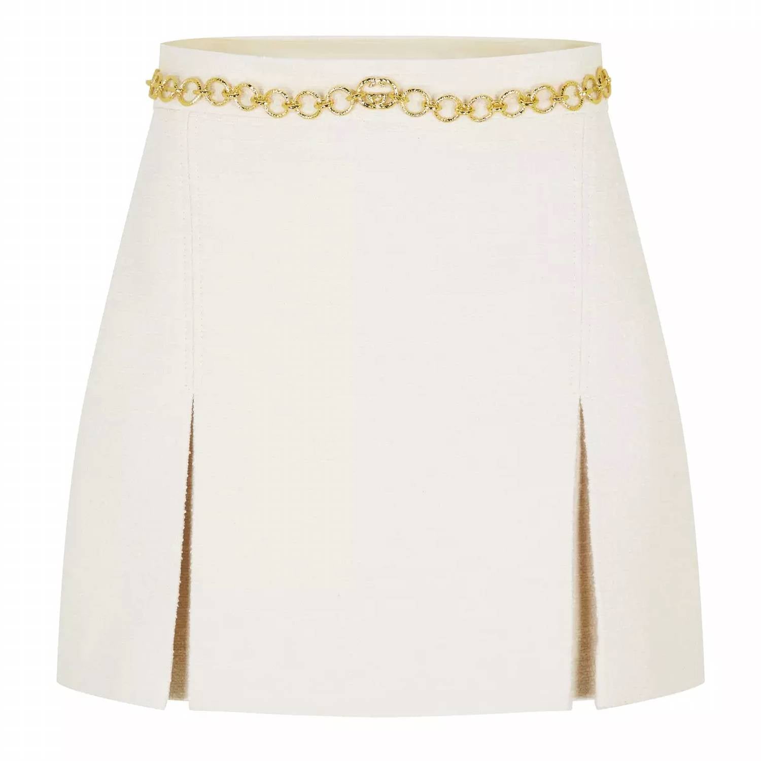 Gucci - Boucle Blended Skirt With Inverted Pleats And Gold Tone Gg Chain