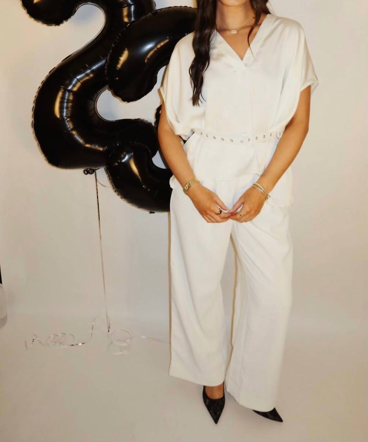 Mulla - Satin V Neck Top & Pants Set