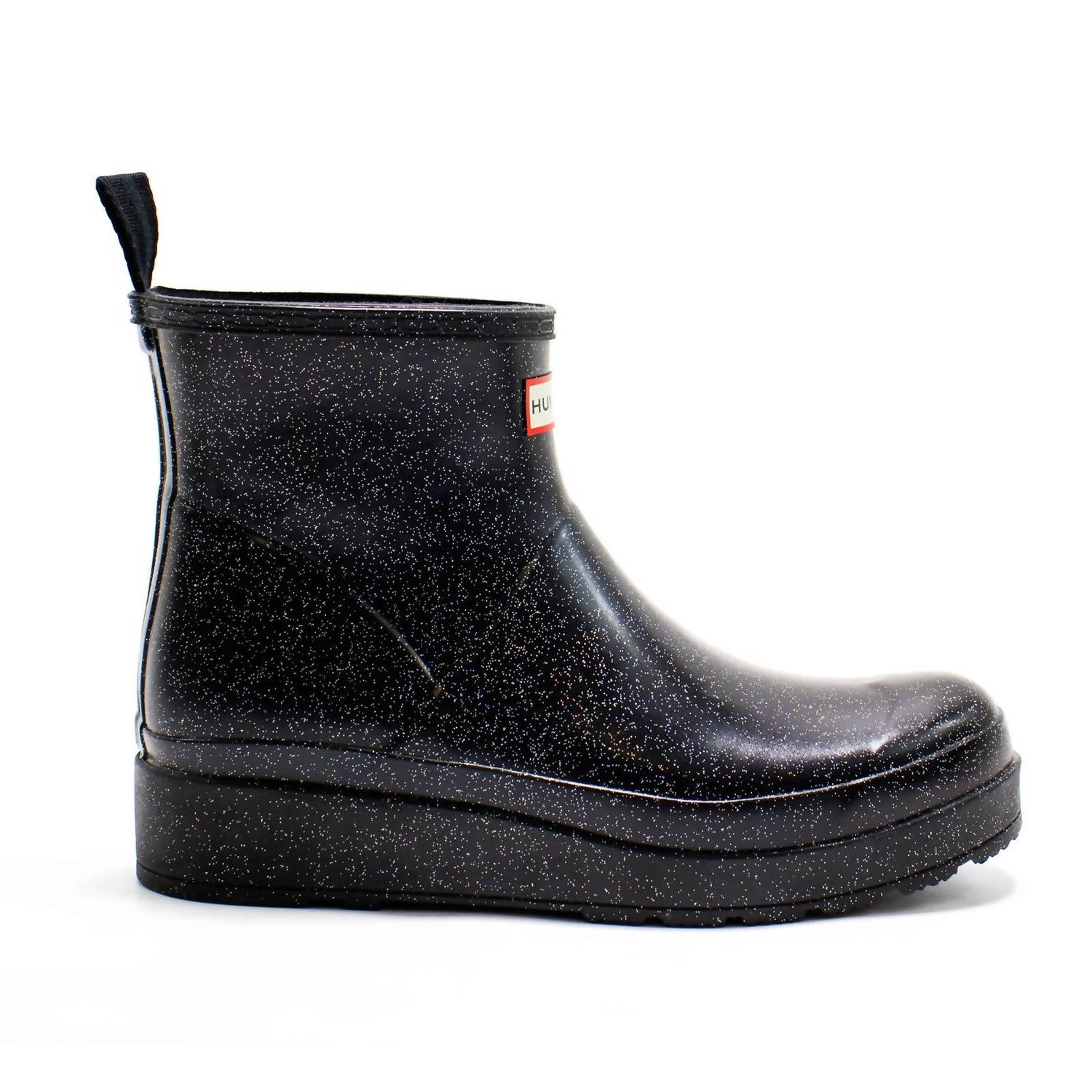 HUNTER Women's Play Starcloud Glitter Short Rain Boots in black - women's shoe - detail view