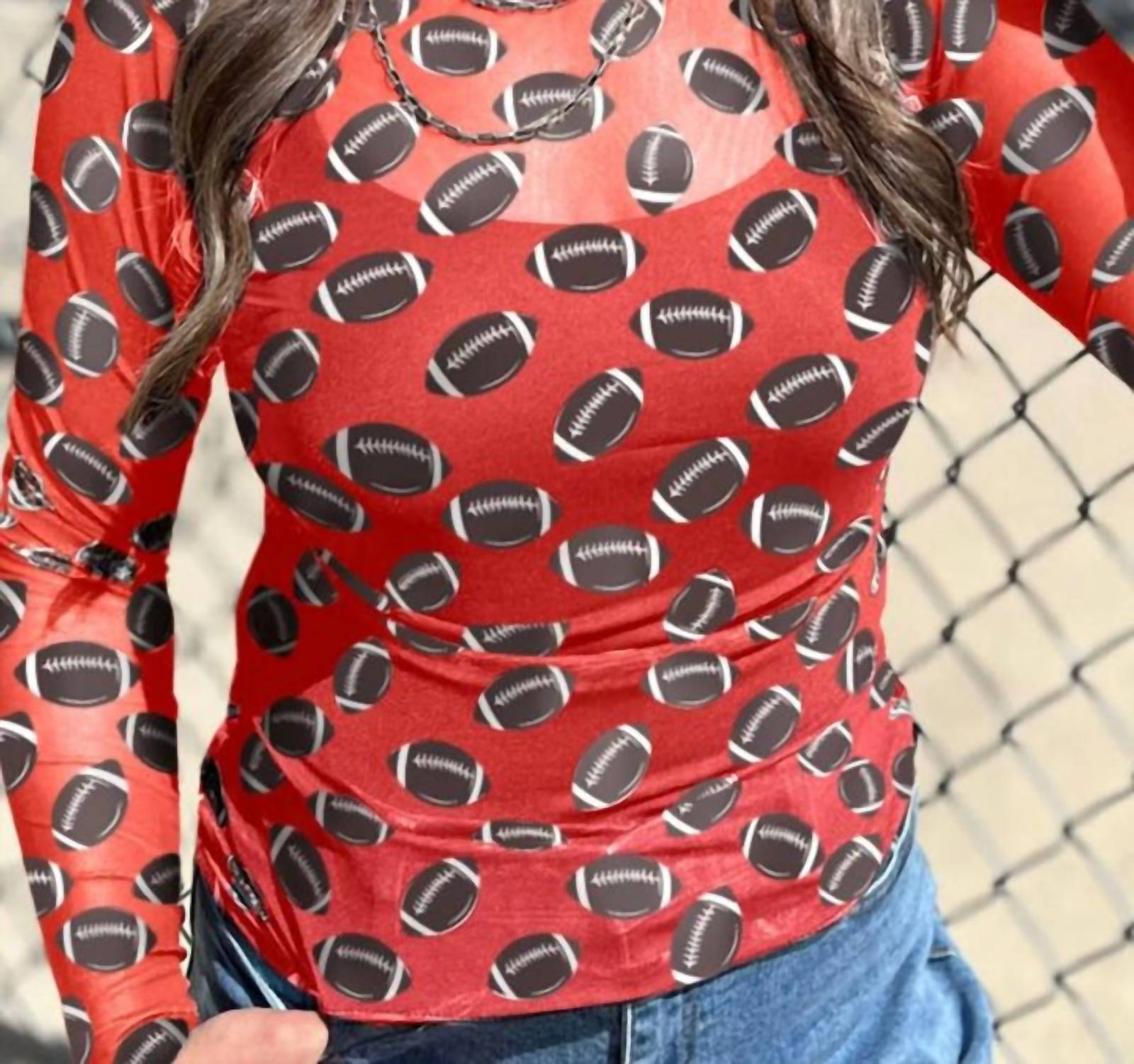 Aapparella - Women's Mesh Football Print Long Sleeve Top