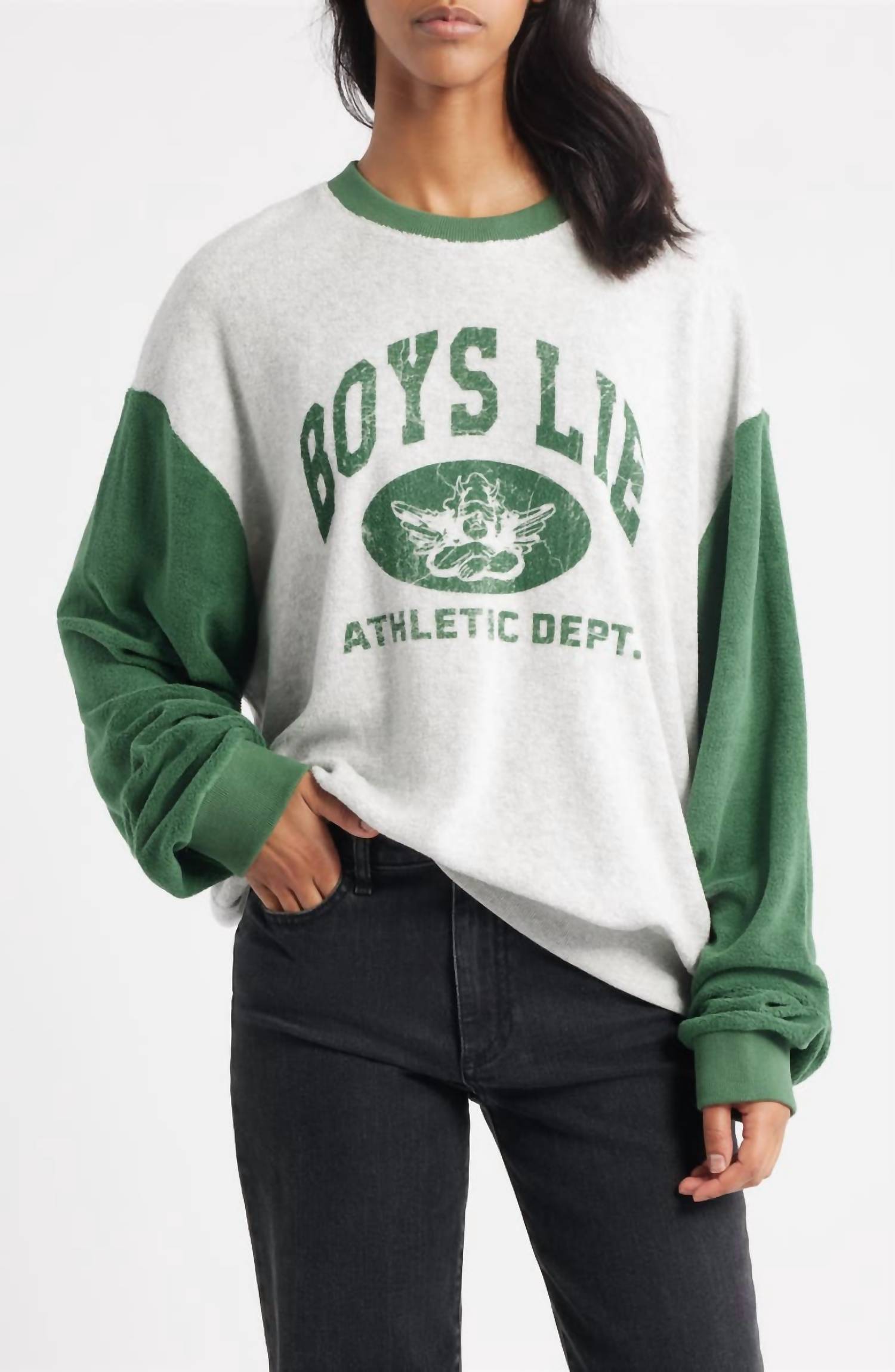 BOYS LIE Athletics Kara Crewneck Sweatshirt in grey green - women's top