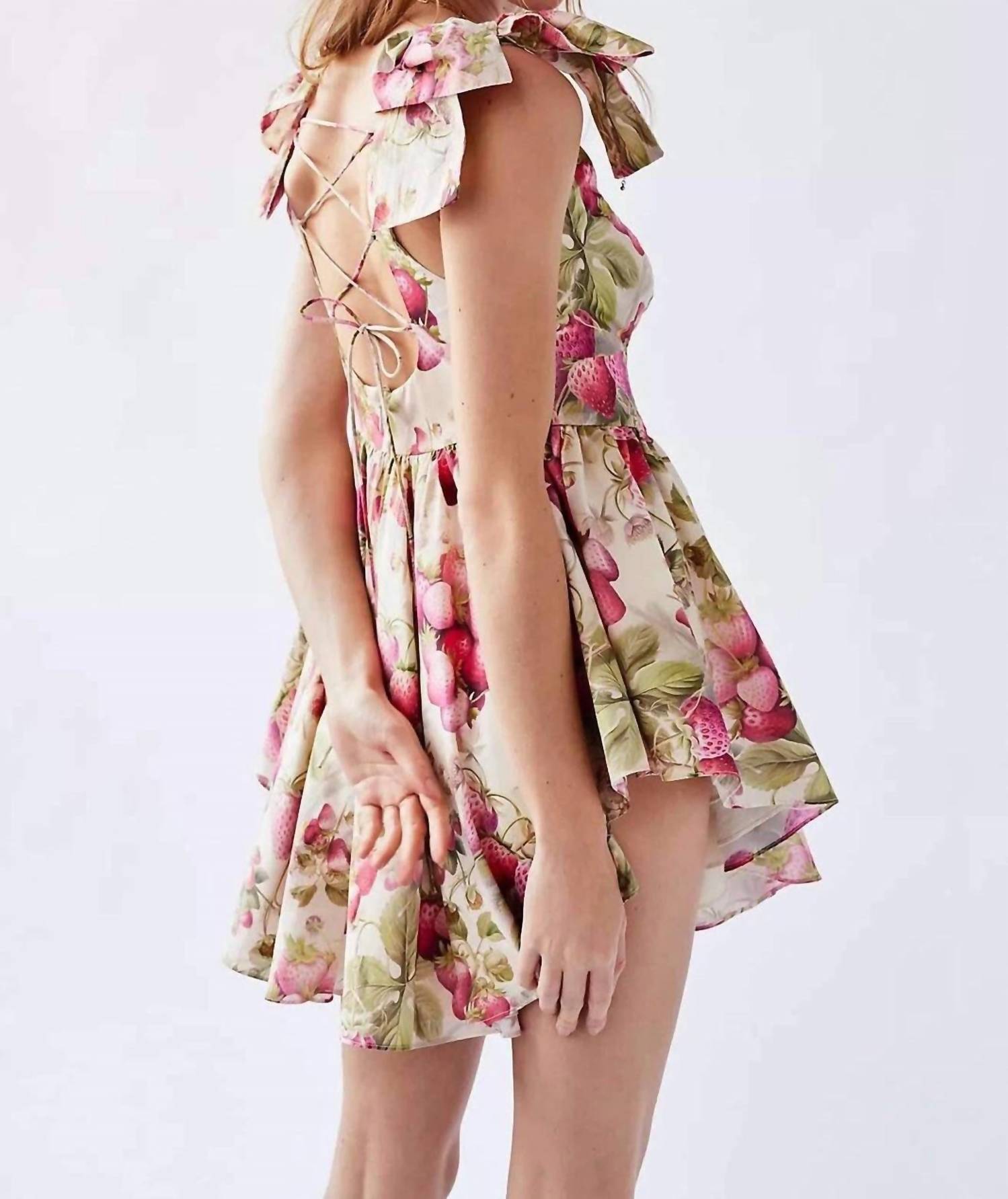 Selkie Strawberry Cream Dress in pink - women's dress - detail view