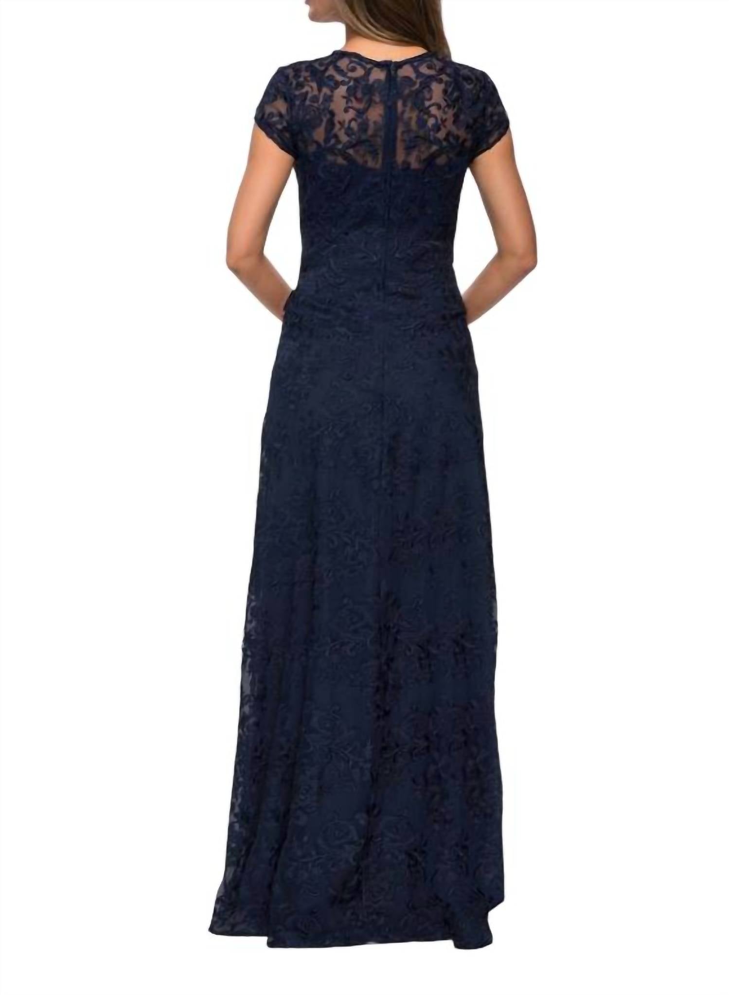 La Femme - Lace V Neck Sheath Dress