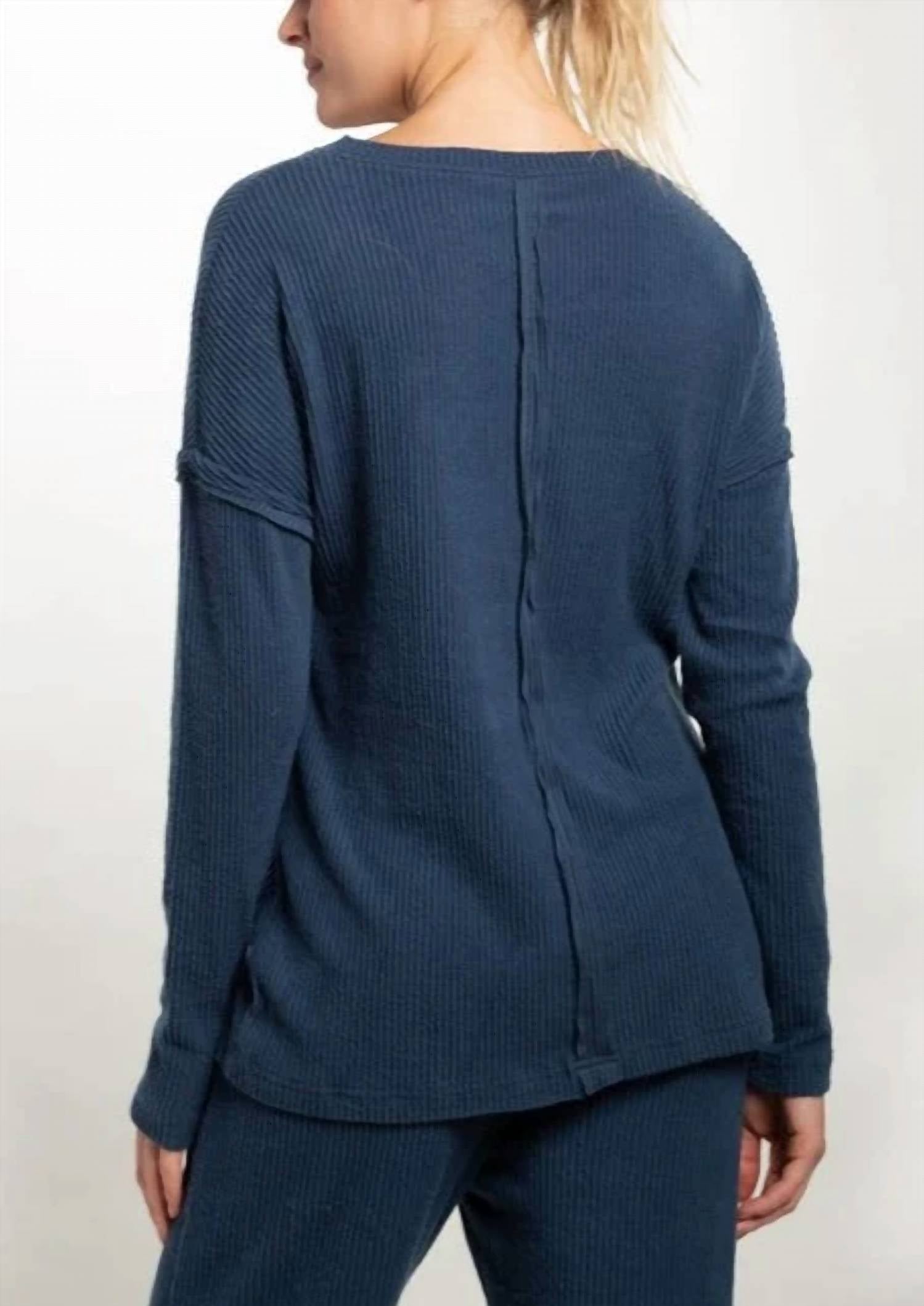 Mono B - Ribbed Chill Lounge Pullover With Notched Neckline