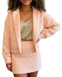 LE LIS Tweed Button Down Jacket in peach - women's jacket