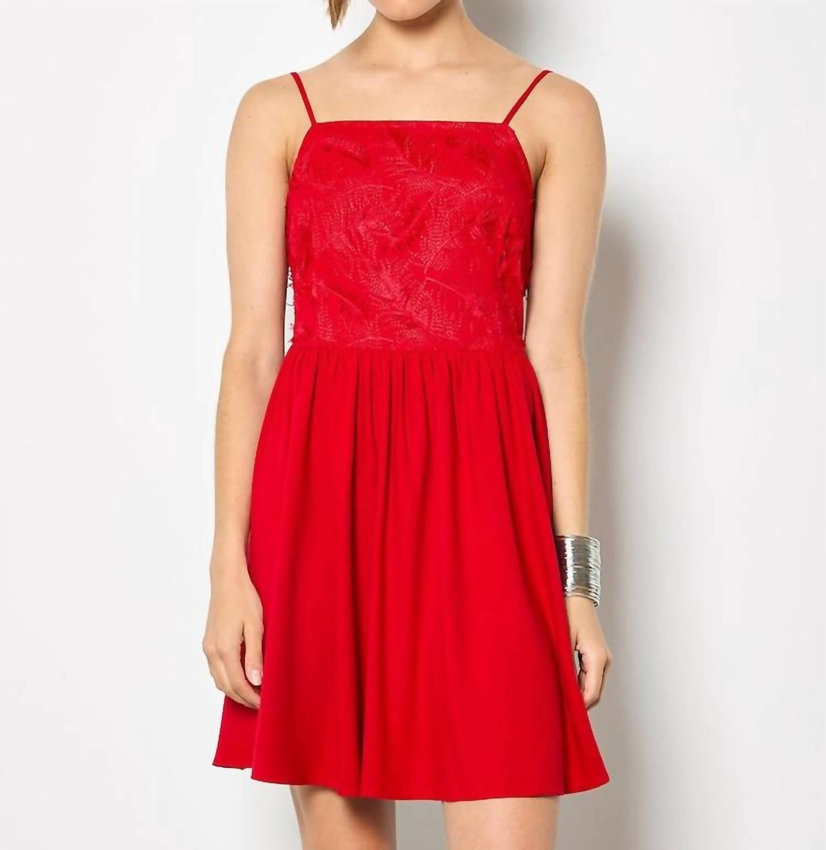 Apricot - Feather Embroidery Mini Dress
