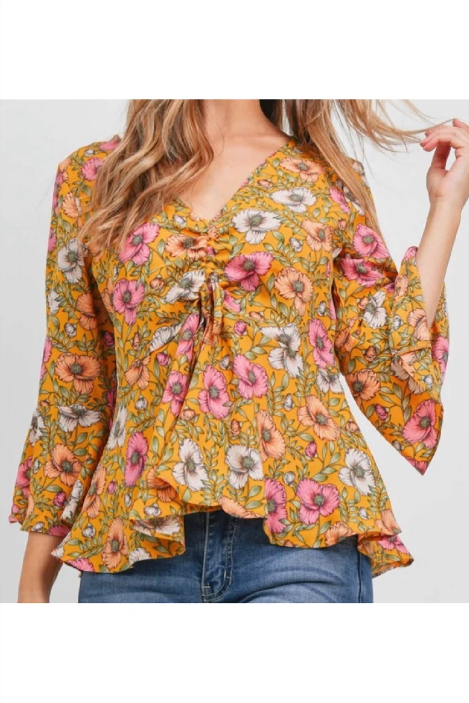 Sister Fashion - Women's Floral Flowing Boho Babydoll Top