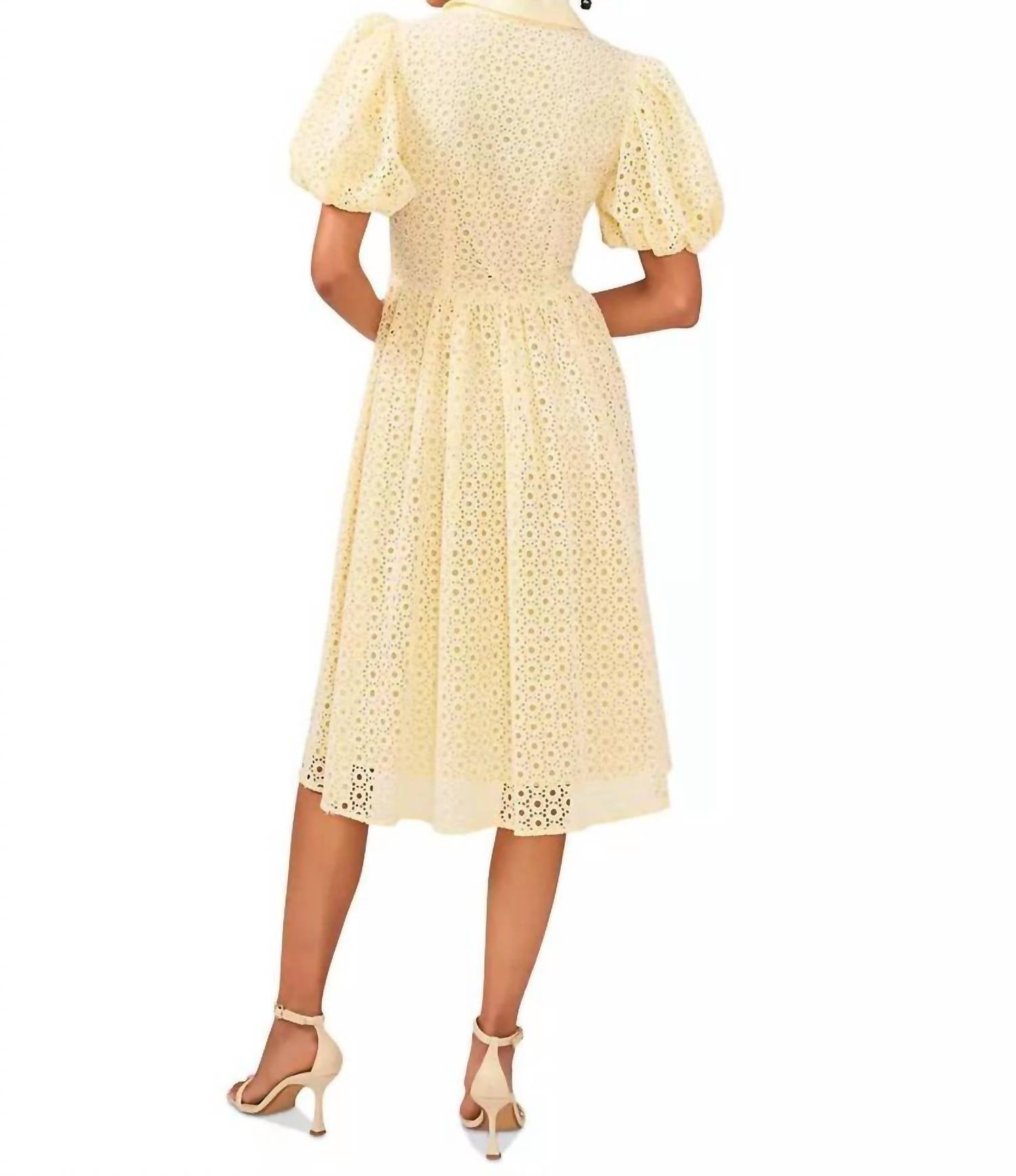 CeCe Balloon-sleeve Cotton Dress in lemon ice - women's dress - alternate view