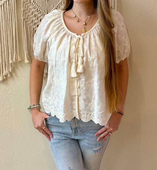 Adora - Carmella Tie Front Embroidered Top