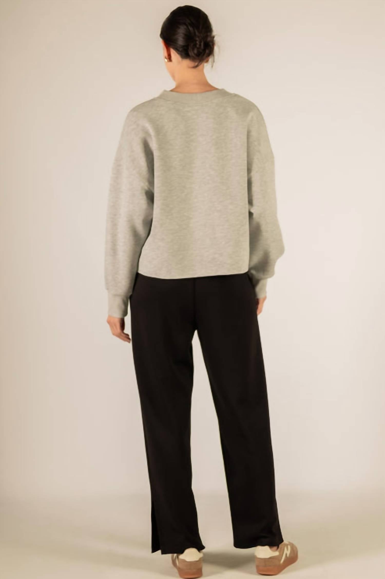 P.CILL Rib Contrast Oversize Cropped Top in heather grey - women's sweater - detail view