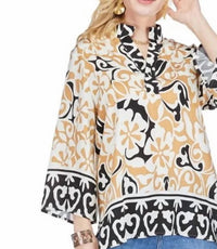 Jade Placket Tunic in ethnic border - women's shirt - detail view