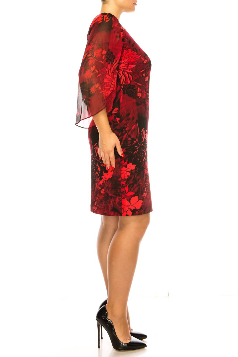 Connected Apparel - Floral 3/4 Split-sleeve Dress