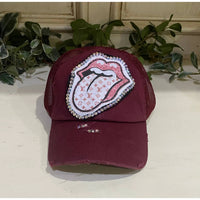 Sweet Texas Treasures - Women's Rhinestone Lips Distressed Trucker Cap