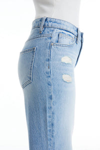 Bayeas - High Rise Distressed Bootcut Raw Hem Jeans