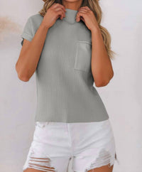 Dear Lover - Patch Pocket Ribbed Knit Short Sleeve Sweater