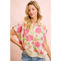 Bibi - Flower Detail Top With Collar
