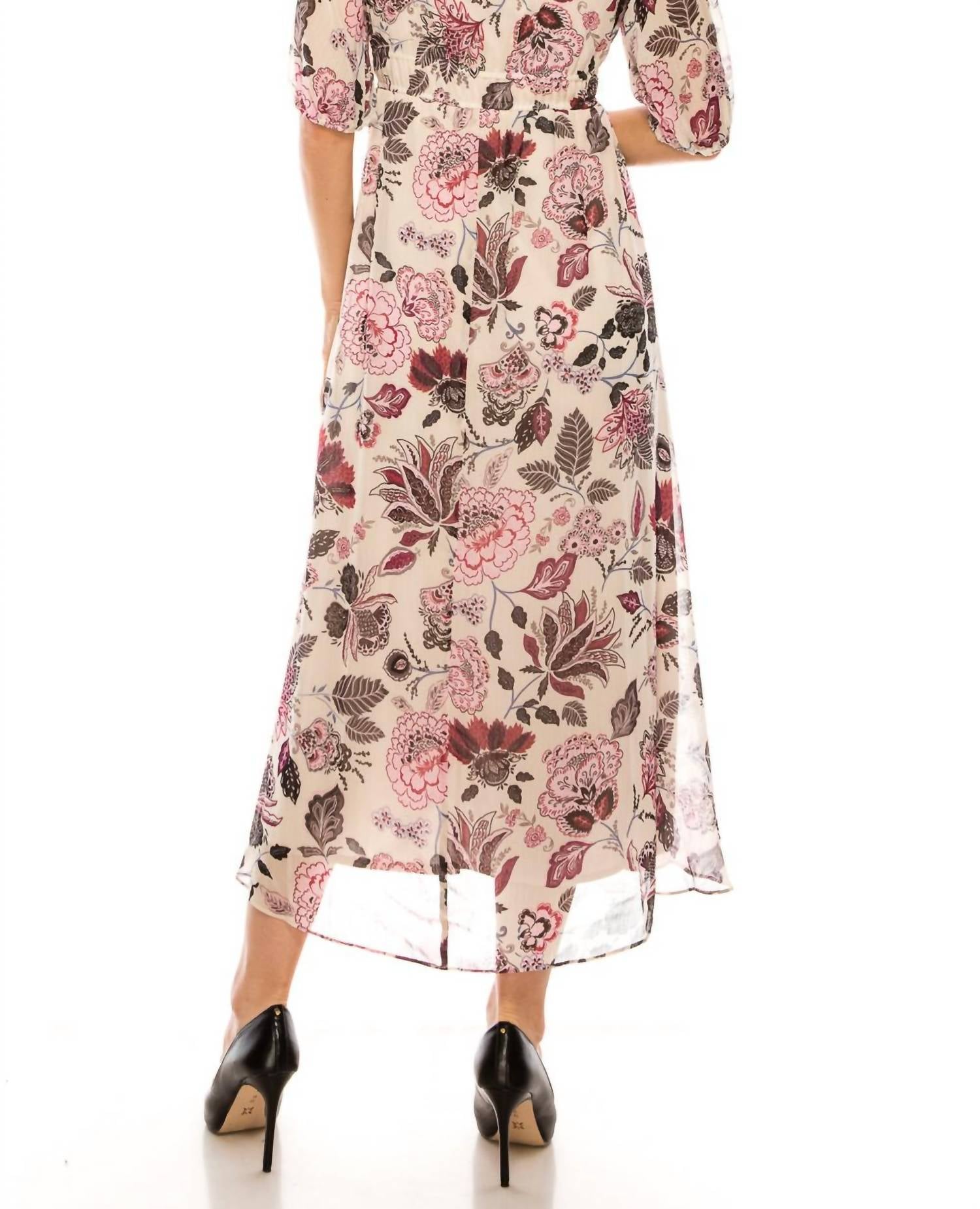 Maison Tara - Paisley Print Puff Short Sleeve Maxi Dress