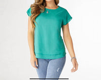 COCO + CARMEN Camellia Cap Sleeve Top With Layered Bottom in turquoise - women's t-shirt