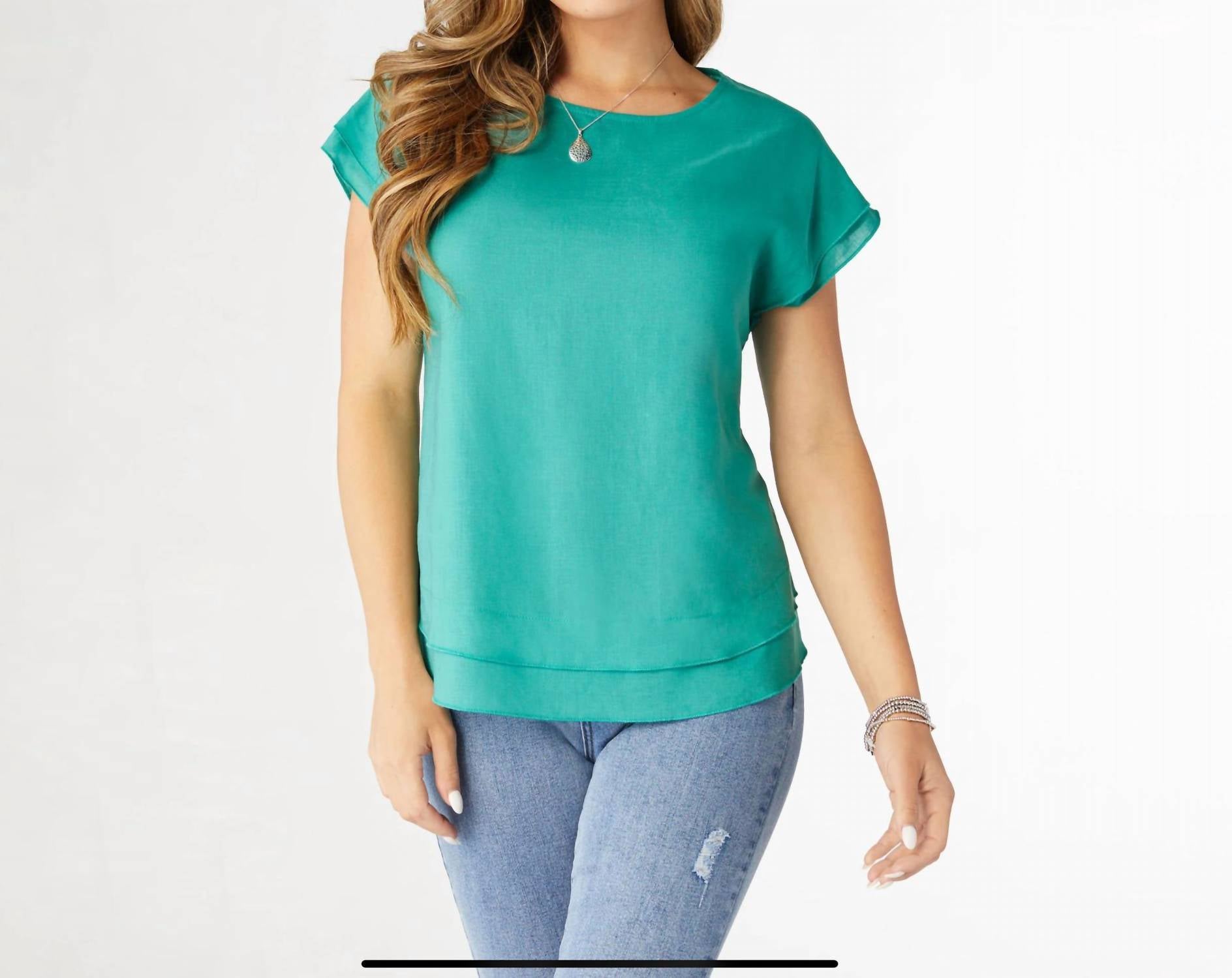COCO + CARMEN Camellia Cap Sleeve Top With Layered Bottom in turquoise - women's t-shirt
