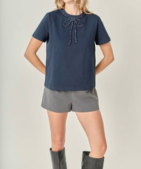 English Factory - Eve Beaded Bow Tee