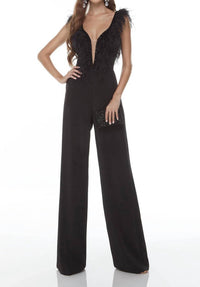 ALYCE PARIS Plunging Neck Open Back Jumpsuit in black - women's pants