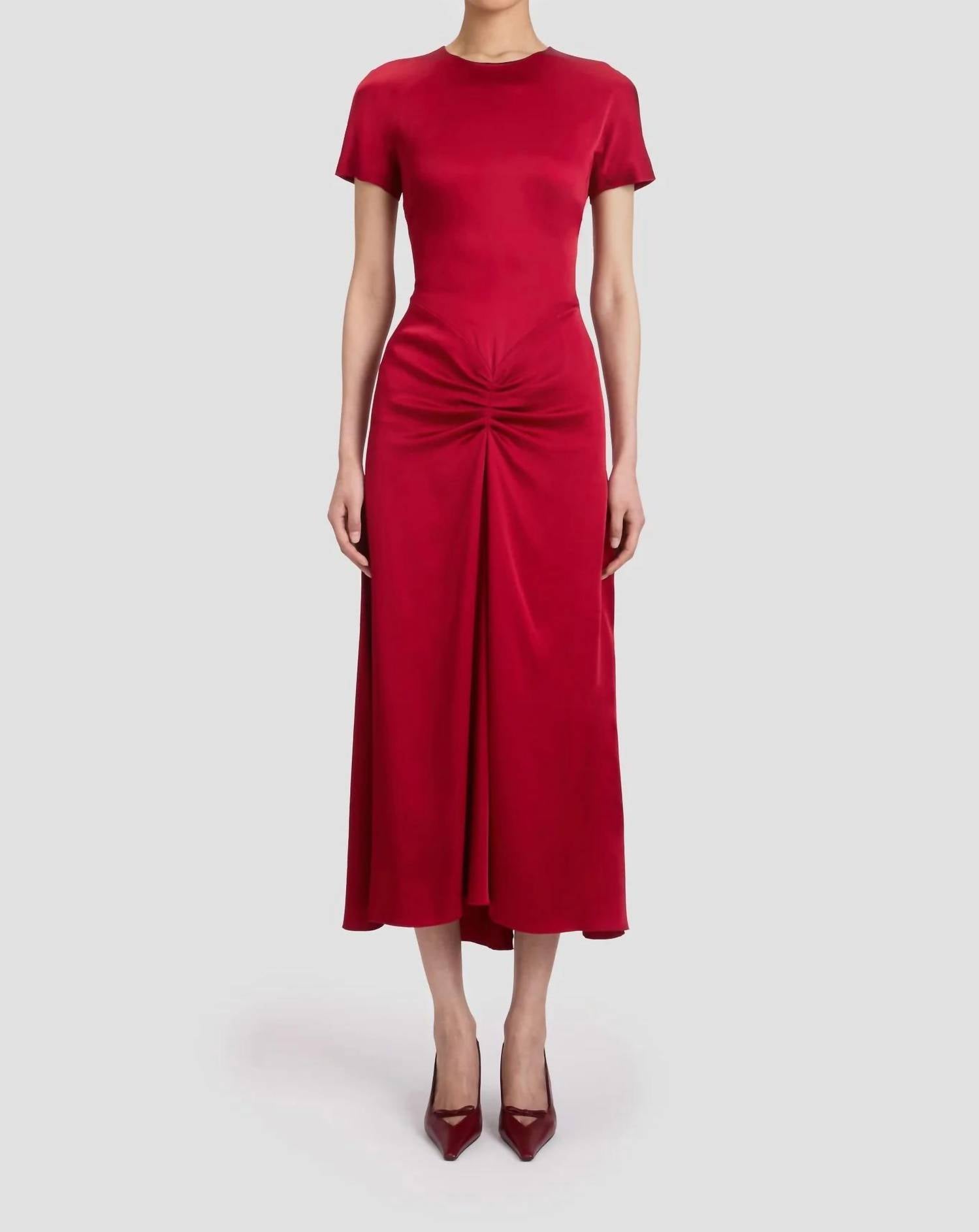 VICTORIA BECKHAM Gathered Detail T-Shirt Midi Dress in rose - women's dress