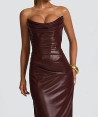 Babyboo Alba Faux Leather Maxi Dress in burgundy - women's dress - view 4