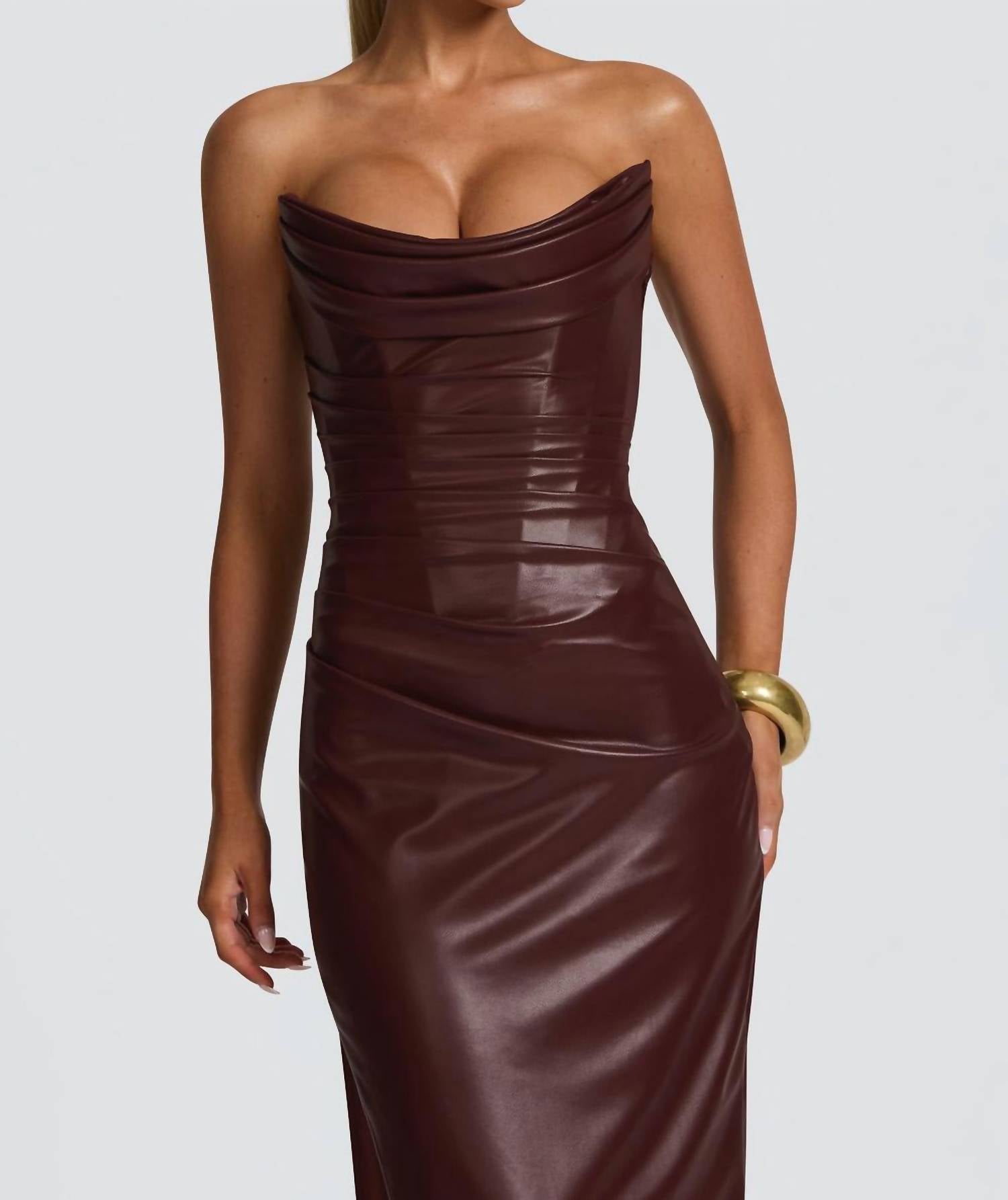 Babyboo Alba Faux Leather Maxi Dress in burgundy - women's dress - view 4