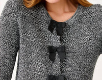 Lilly Pulitzer Kelso Bow-fringe Cotton Cardigan in black marl - women's cardigan - detail view