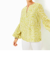 Lilly Pulitzer Long Sleeve Laurelie Top in jardin green zee bebe - women's blouse - detail view