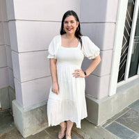 Mittoshop - Swiss Dot Smocking Bodice Midi Dress