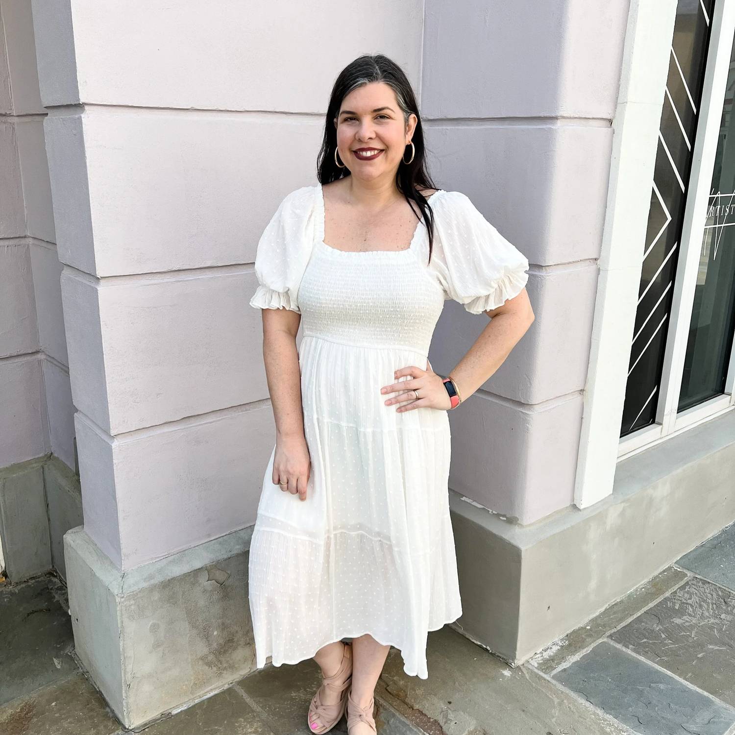 Mittoshop - Swiss Dot Smocking Bodice Midi Dress