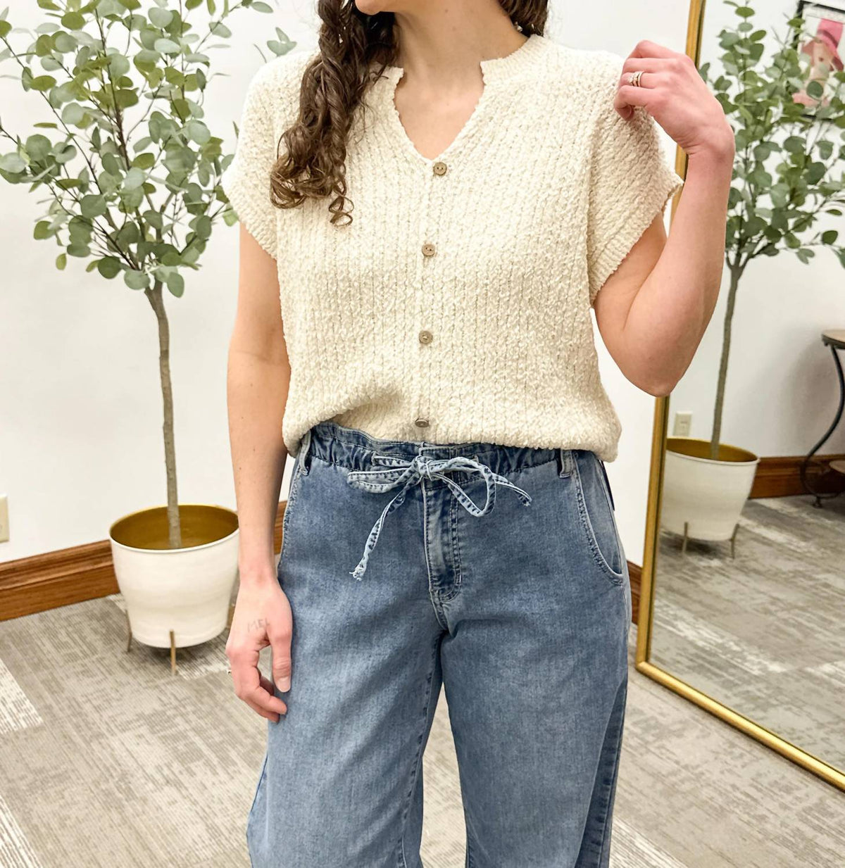 Blu Pepper - Short Sleeve Button Sweater