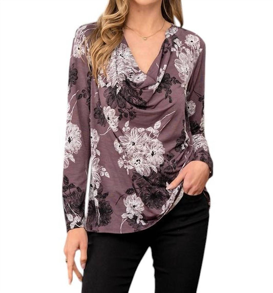 Sew In Love - Cowl Neck Long Sleeve Floral Print Top