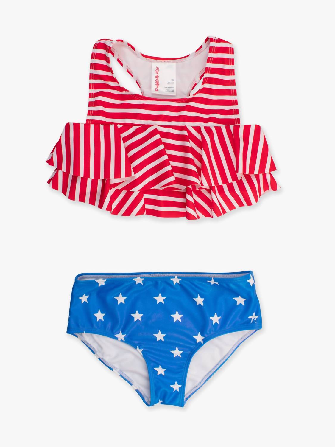 Rufflebutts - Girl's Shimmer Stars & Stripes Flounce Bikini 2-piece Swimsuit