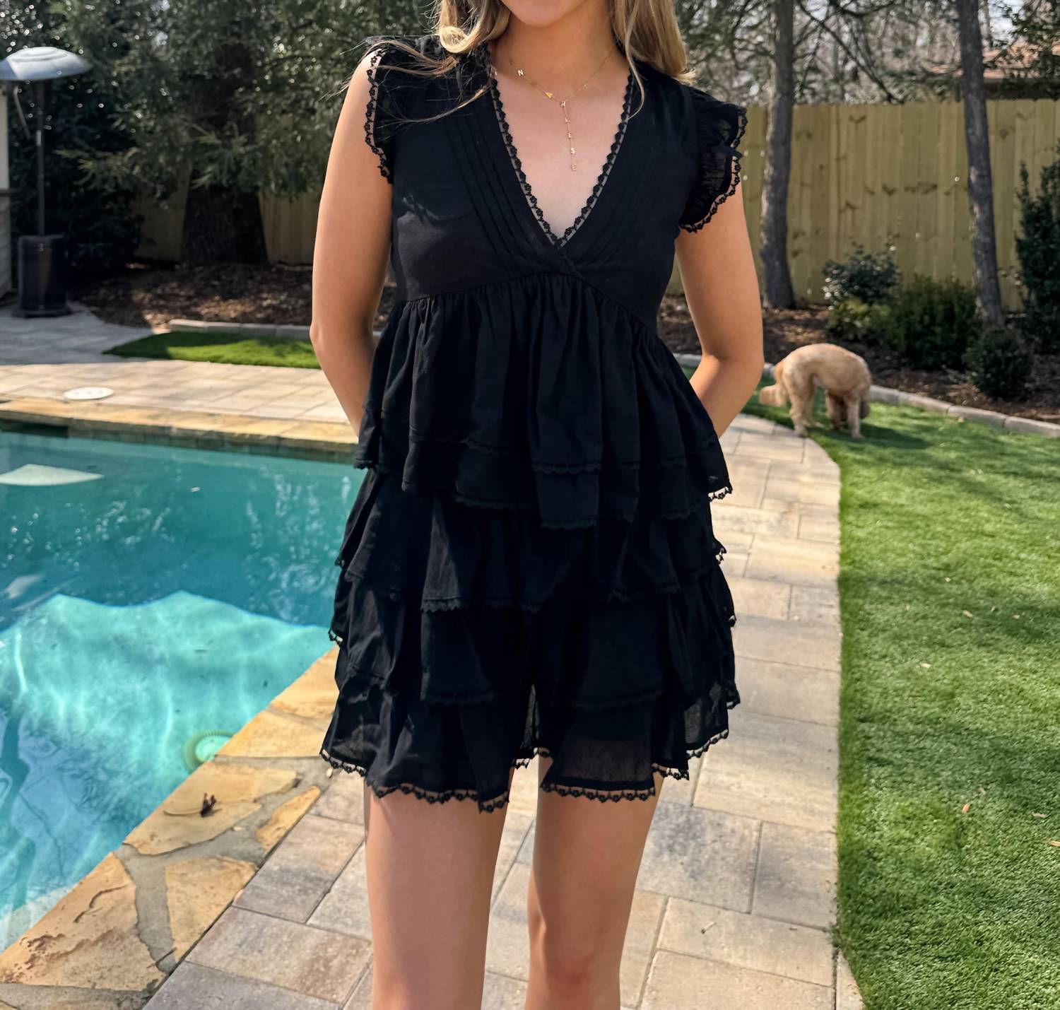 needii Petal & Tie Set in black - women's dress - alternate view