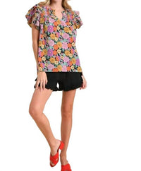 Umgee - Smocked Ruffle Sleeve Floral Top