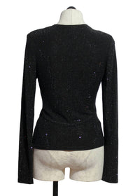 JESSIE LIU Women's Mariah Sequined V Neck Top in black - women's long sleeve top - alternate view