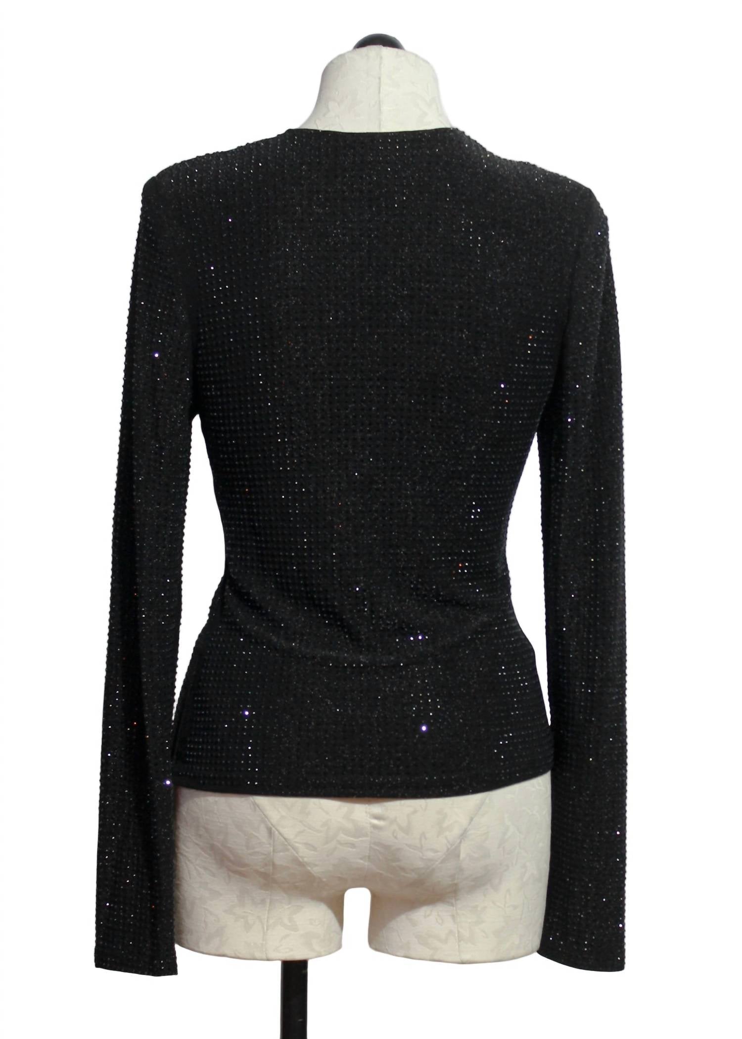 JESSIE LIU Women's Mariah Sequined V Neck Top in black - women's long sleeve top - alternate view
